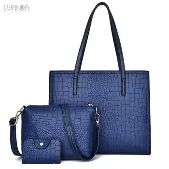 

3 Sets Pu Leather Totes Women Handbags Casual Composite Bag Women's Shoulder Bags Fashion designer Female Wallet And Card Pack