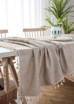 

Japan Style Linen Cotton Tassel Table Cloth Rectangular Lace Edge Tablecloth For Wedding Dustproof Table Covers Home Textile