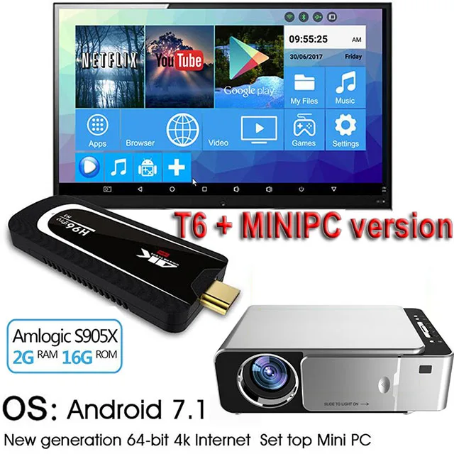 Online Original UNIC 2019 nuevo T6 1280x720 LED Proyector 3500 lúmenes Keystone USB HDMI VGA AV Beamer casa teatro Proyector