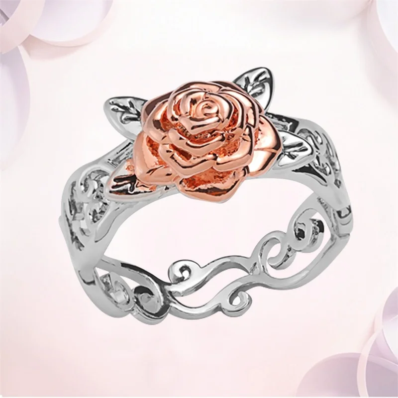 Exquisite Floral Ring Solid Rose Flower Jewelry Proposal Anniversary Gift Wedding Band Romantic Engagement Finger Ring for Women