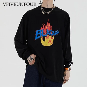

VFIVE UNFOUR Long Sleeve Loose Men Tshirt Letter Graphic Tees Man Hip Hop 2020 New Streetwear Oversized Punk Rock Tshirts