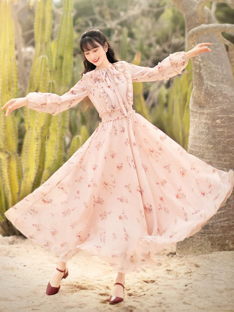 Gratis Bezorging Boshow 2020 Mode Vrouwen Lange Maxi Lantaarn Mouw Jurken Lente Zomer Bohemian Roze Bloem Ruches Jurk Chiffon Gratis Bezorging Boshow 2020 Mode Vrouwen Lange Maxi Lantaarn Mouw Jurken Lente Zomer Bohemian Roze Bloem Ruches Jurk Chiffon