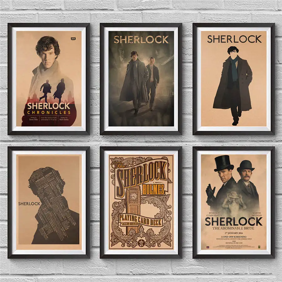 

Sherlock Classic Movie Poster Wall Sticker Antique Print Drawing Retro Kraft Paper Pub Home Decor Vintage Painting 42x30cm