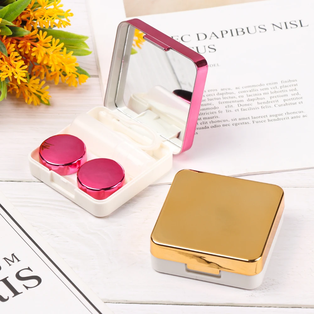 

1Pc ABS Plastic square mirror cover colorful contact lens case Travel Container Holder Storage Soaking Box Case Hot Sale