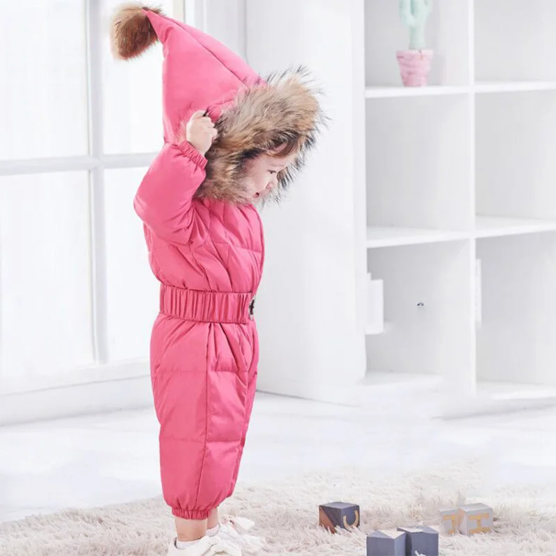 

Infant Baby Snowsuit Thick Warm Toddler Boy Girl Down Romper Duck Down Filling Waterproof Baby Jumpsuit Hooded Kids Winter Coat