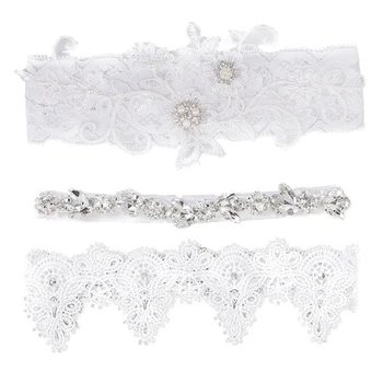 

2Pcs Wedding Garter Rhinestone Embroidery Flower Beading White Sexy Garters for Women/Female Thigh Ring Bridal Leg Garter