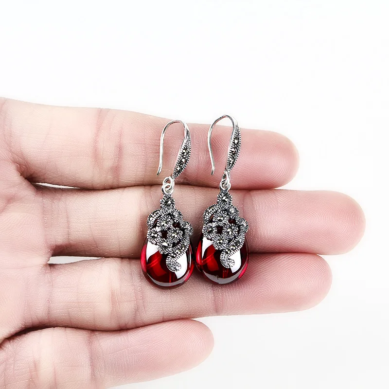 MOONROCY Silver Color Vintage Opal Waterdrop Vintage Dangle Earrings Red Green Crystal for Women Girls Jewelry Dropshipping Gift