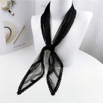 

Korea New Lace Solid Color Wave Side Square Scarf Head Neck Scarf Women's Hair Tie Band Wrap Handkerchief Accessories