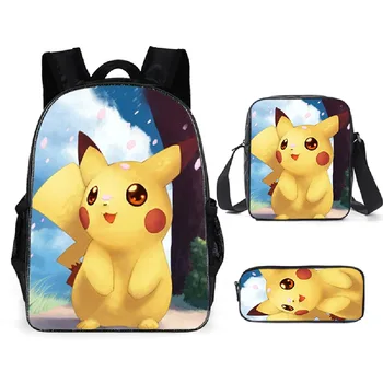 

16inch 3pcs/set Pikachu Backpack Kids Lovely Cartoon Pokemon Casual School Bags For Boys Girls Primary Schoolbag Mochila Gift