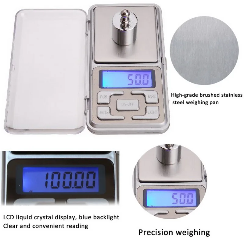 Высокая точность Подсветка Электрический карман для бриллиантовых ювелирные украшений Вес для Кухня Мини цифровые весы 100/200/300/500g 0,01/0,1g