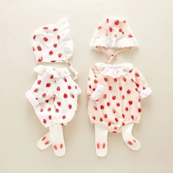 

3Pcs New Autumn Baby Girl Clothes Infant Nursing Strawberry Cute Pure Cotton Crawling Clothes Sets Baby Onesie