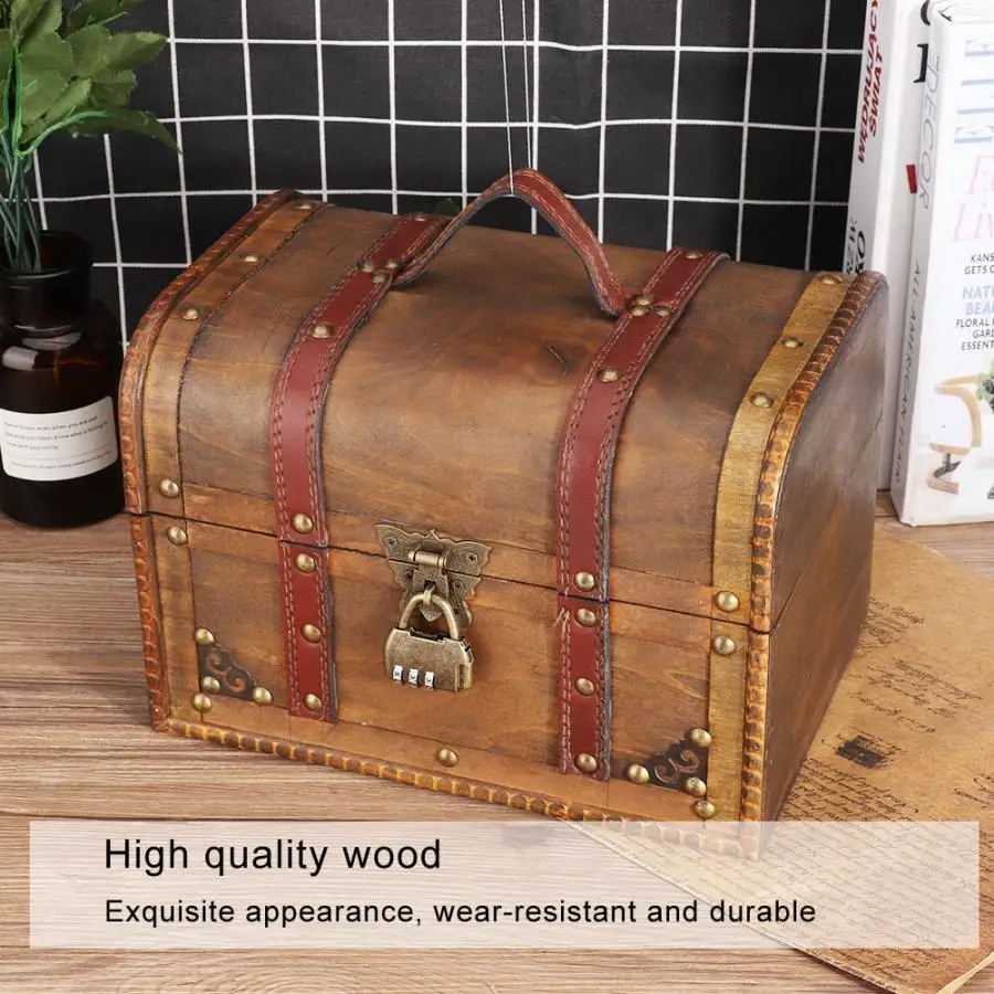 

Vintage Large Size Retro Wooden Jewelry Storage Box Ring Necklace Bracelets Earrings Organizer Case with Lock Jewellery Casket