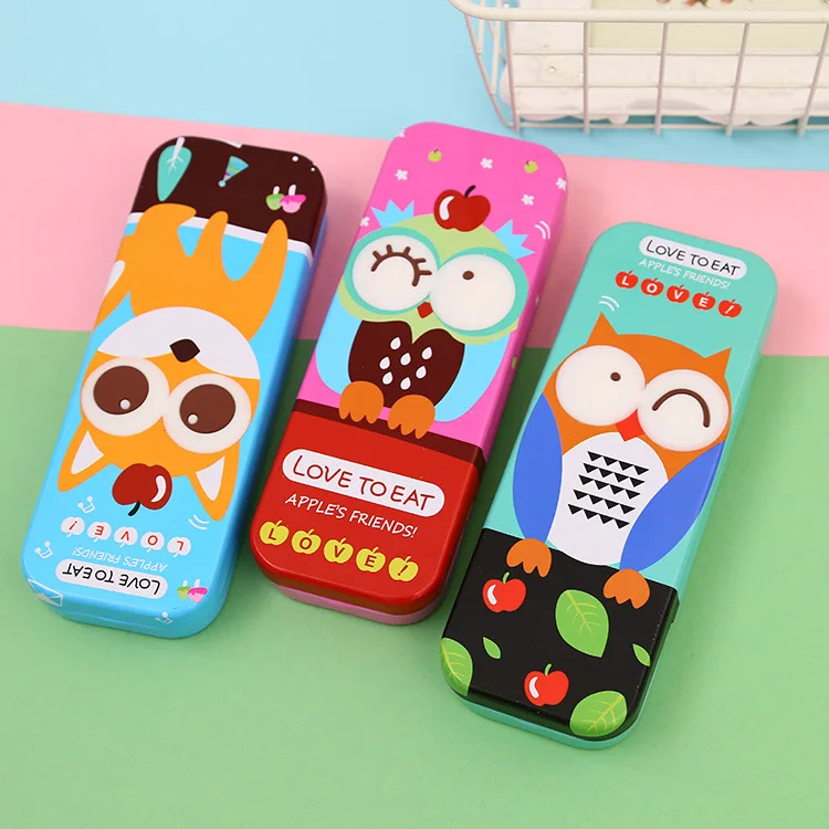

Promotional New Style Creative Cartoon Double Layer Stationery Box Young STUDENT'S Owl Relief Pencil Case Children Pencil Case W