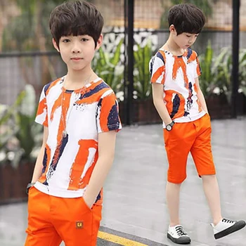 

2Pcs Geometric Print Children Setes Kid Clothes Boy Children Clothing For Boys Clothes Suit Youth Outdoor Sportswear Summer Set