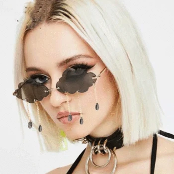 

2020 New Stylish Frameless Cloud Sunglasses Lady Cloud Chain Pendant Personality Retro Sun Glasses Vintage Clouds Tassel Eyewear