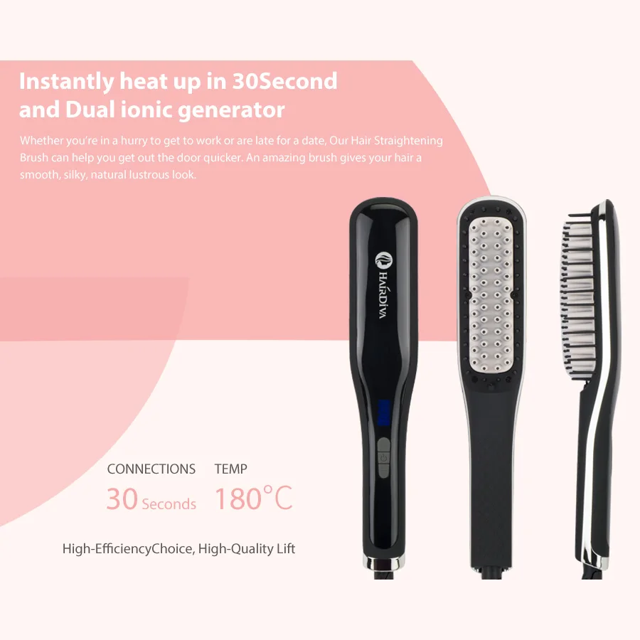 Hair Diva 2 in 1 Ionic Straightening Brush With Anti Scald Ceramic LCD Hair Straightener Brush Hot