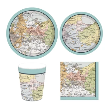 

World Map Dinner Plates Parents Retirement Party Decorations Happy Birthday Disposable Tableware Sets Party Favors