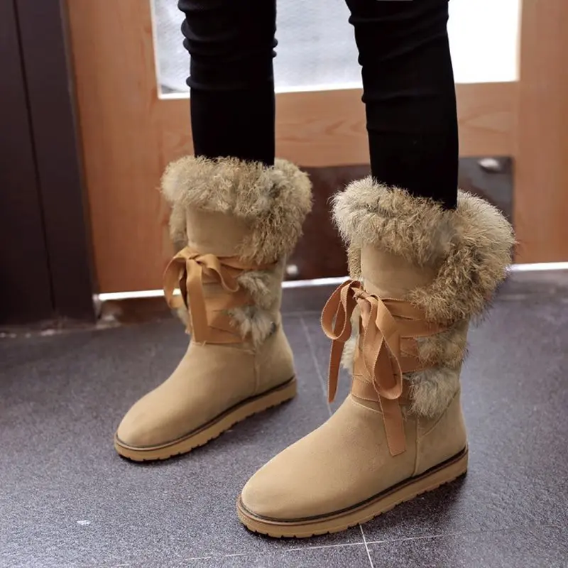 

Women Boots Female winter boots Warmer Plush Bowtie Fur Suede Flat Slip On Ankle Snow Boots Women's Shoes Fashion Platform Black