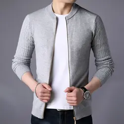 Высококачественный модный кардиган свитер мужской однотонный стоячий воротник на молнии мужской свитер приталенный жакет мужской