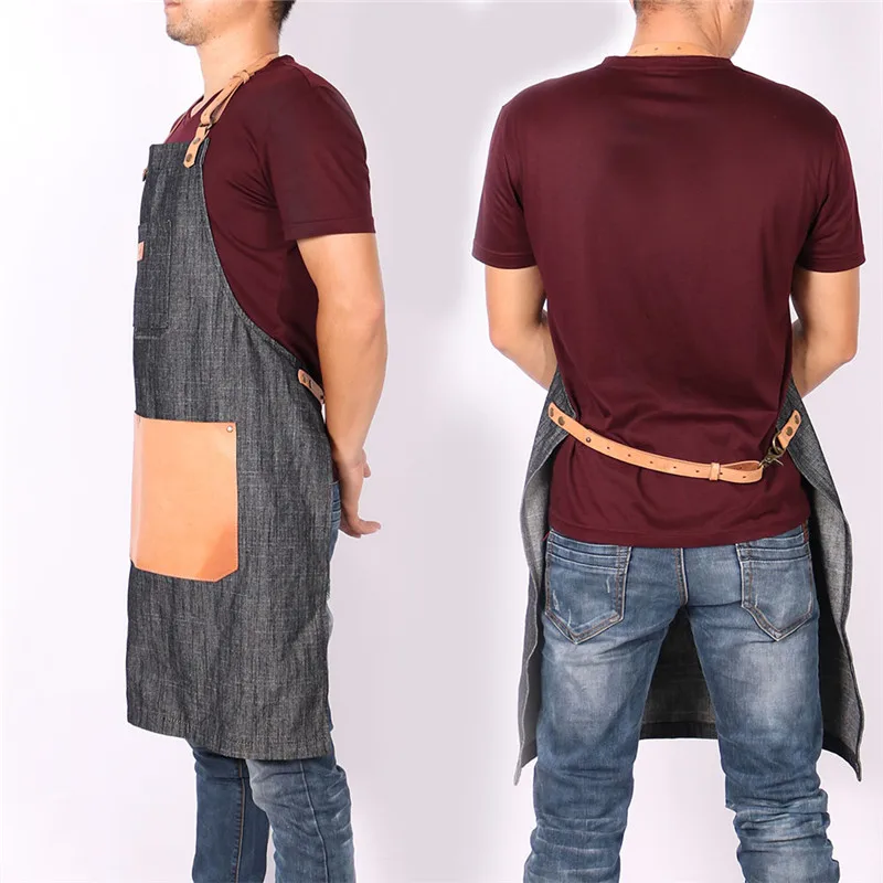 WEEYI Kitchen Restaurant Work Denim Apron Cowboy Chef Cooking Kitchen Apron For Woman Men Cafe Shop BBQ Hairdresser delantal