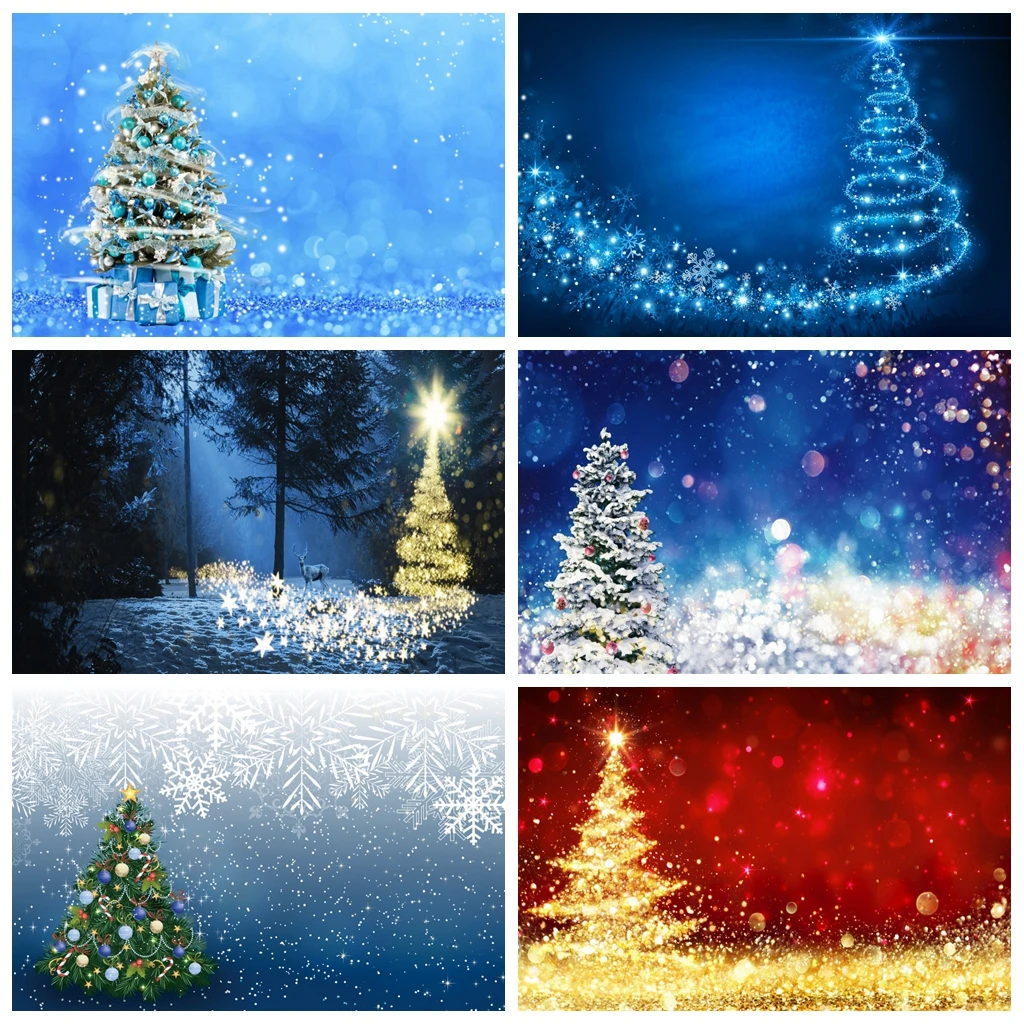 

Laeacco Blue Wall Light Bokeh Christmas Tree Photography Backdrops Photo Backgrounds Baby Shower Photocall Newborn Photophone