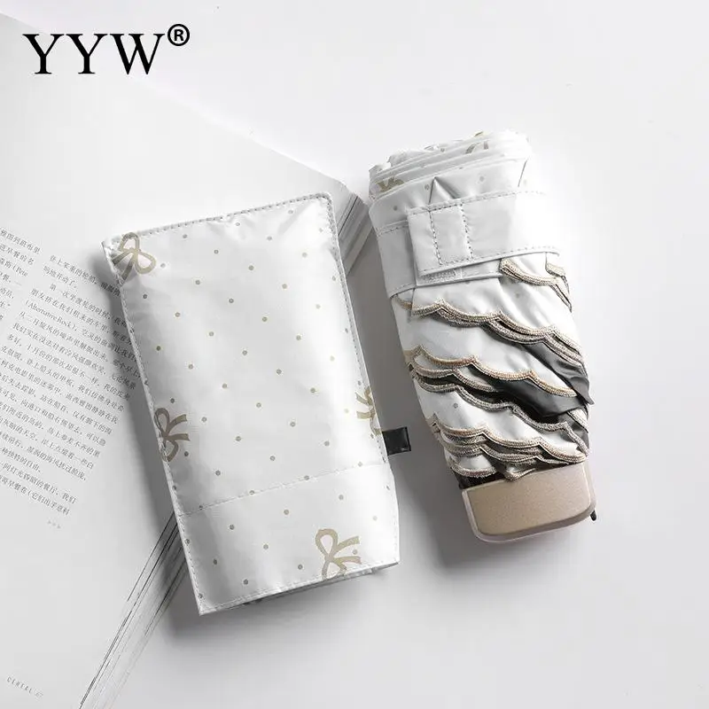 off white Складной Зонтик Для женщин зонты для дождь и солнце Paraguas анти-УФ зонтик винил эпонж Ambrella бантом зонтик - Цвет: off white