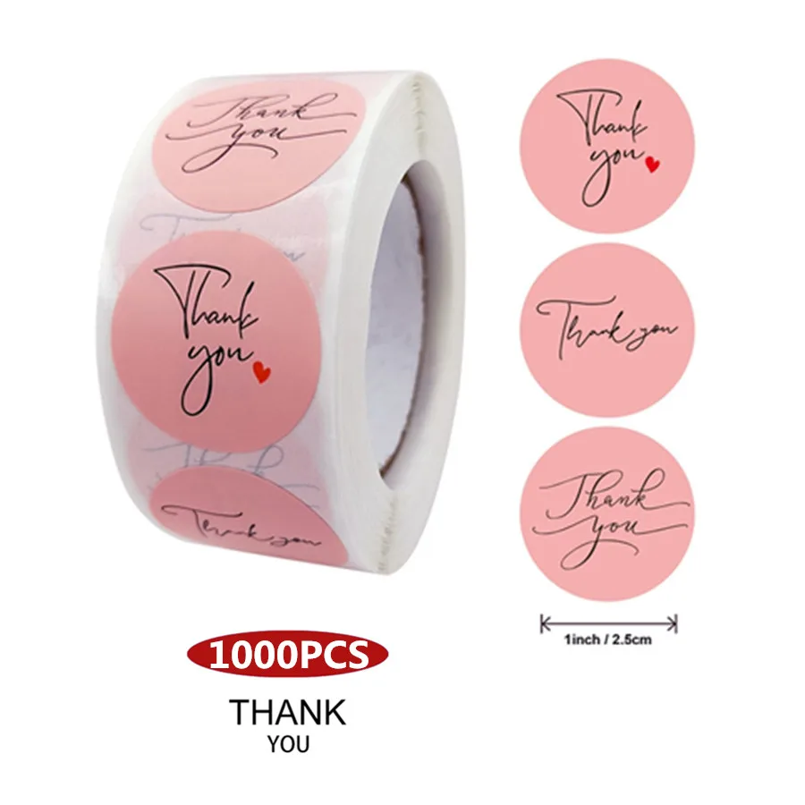 

1000pcs 1Inch 3 Novel Designs Pretty Pink Thank You Stickers for Shop Handmade Baking Crafts Envelope Party Wedding Decor Labels