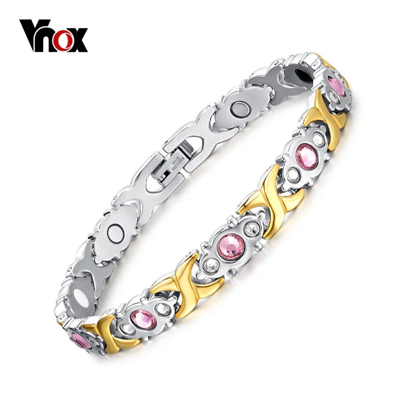 

Vnox Pink Crystal Stone Health Bracelets for Women Bio Energy femme Gifts