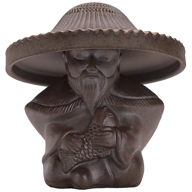 Tea Pet Ornaments Ceramic filter group Classic fisherman little monk Hat tea leaking tea strainer home decor infuesr