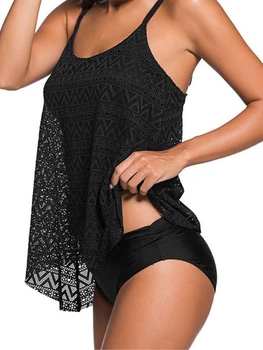 

Black Mesh Swimsuit Cover Up Tankini Two Piece Bikini Plus Size Swimwear Women Tunic for Beach Tankini Swimsuits Women