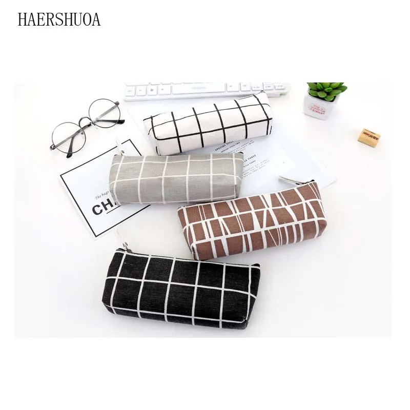 New learning stationery small fresh striped canvas pencil bag simple creative male and female students box wholesale | Багаж и сумки