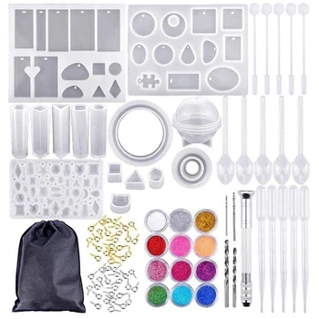 

94Pc Silicone Casting Molds DIY Crystal Epoxy Tool Set with Drill and Bag Pendant Mold for Jewelry Bracelet Craft Making