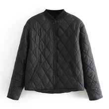 

2022 Autumn Winter Women Argyle Padded Jacket Casual Long Sleeve Button Up Coat With Pockets Female Loose Jacket Coats