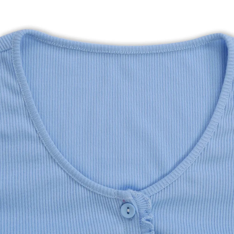 2020 Sexy Women Cardigan V-neck Summer T-shirt Short Sleeve Ruffle T-shirt Clubwear Buttons Bodycon Frilly Solid Color Crop Tops