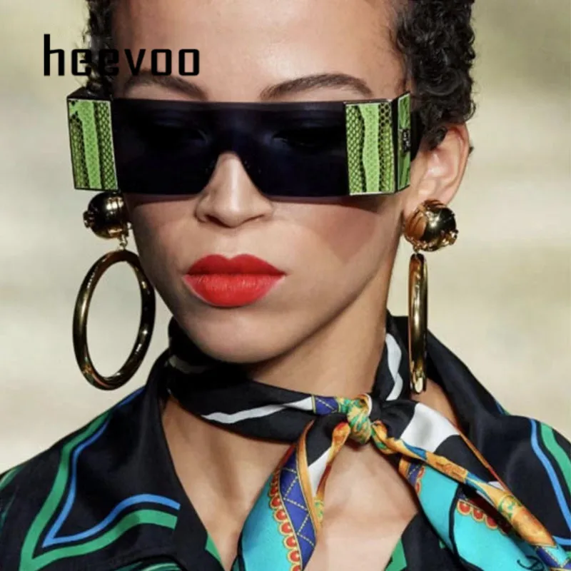 

New Personality Rectangle Sunglasses Women Brand Designer One Piece Luxury Square Sun Glasses Men Snakeskin Pattern Goggles