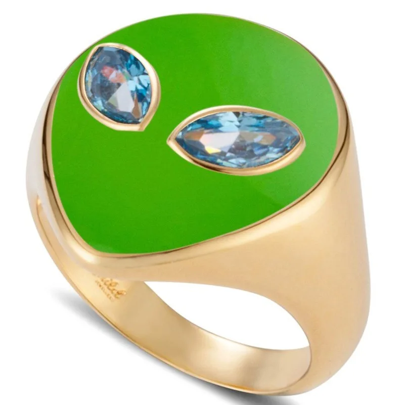 Enamel Alien rings for women teenage egirls red green white purple statement funny fancy rings creative y2k jewelry 2021 4