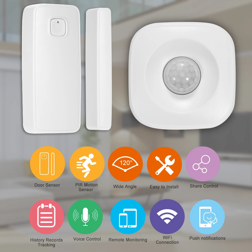 Wifi PIR датчик движения Охранная сигнализация датчик+ wifi датчик для двери Tuya приложение управление с Alexa Google Home IFTTT умный дом