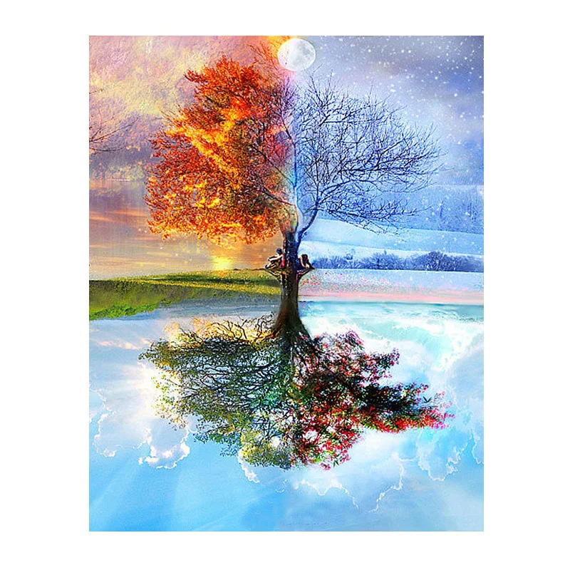 

Frameless Four Seasons Tree Landscape DIY Painting By Numbers Kit Paint On Canvas Painting Calligraphy For Home Decor