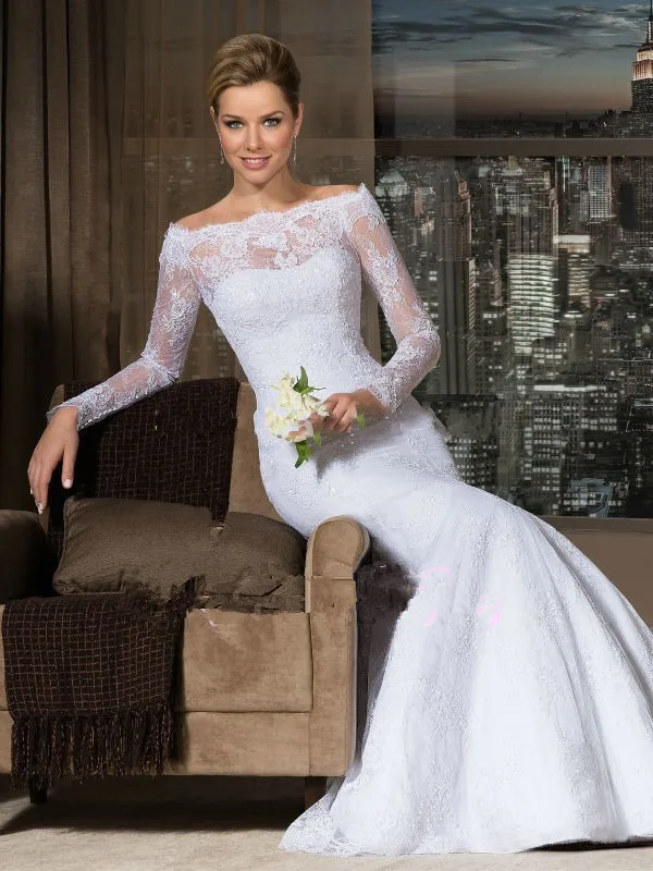 Ho Vestido De Novia с длинным рукавом Русалка кружева на заказ развертки поезд дешевые свадебные платья свадебное платье Мать невесты платья