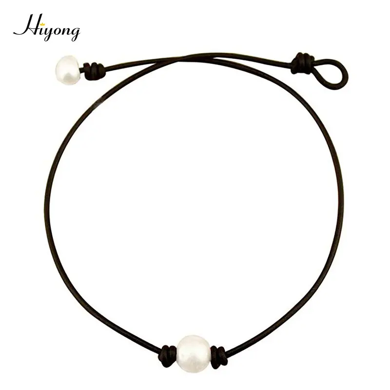 HIYONG Новая мода Белый 3 культивированный пресноводный жемчуг колье ожерелье на шнур из натуральной кожи ожерелье с узелками ювелирные изделия ручной работы - Окраска металла: Pearl Necklace-2