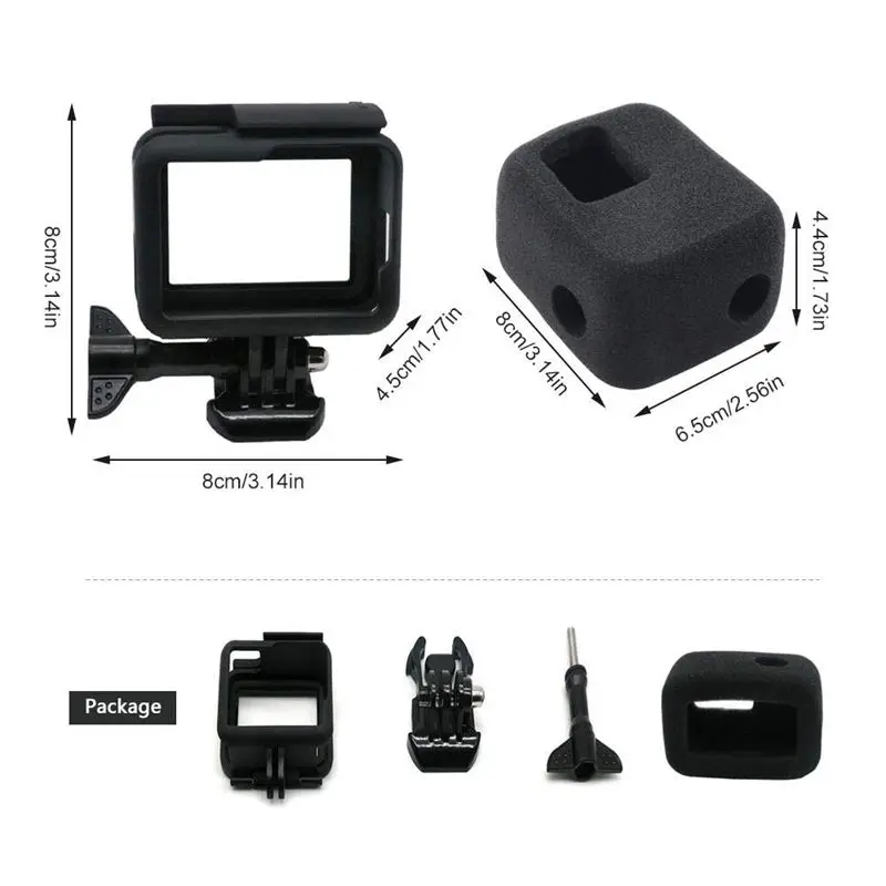 Защитный чехол-рамка+ крышка лобового стекла для Gopro-Hero 7/6/5/Hero Hd, корпус, рамка, оболочка, аксессуары и снижение шума ветра