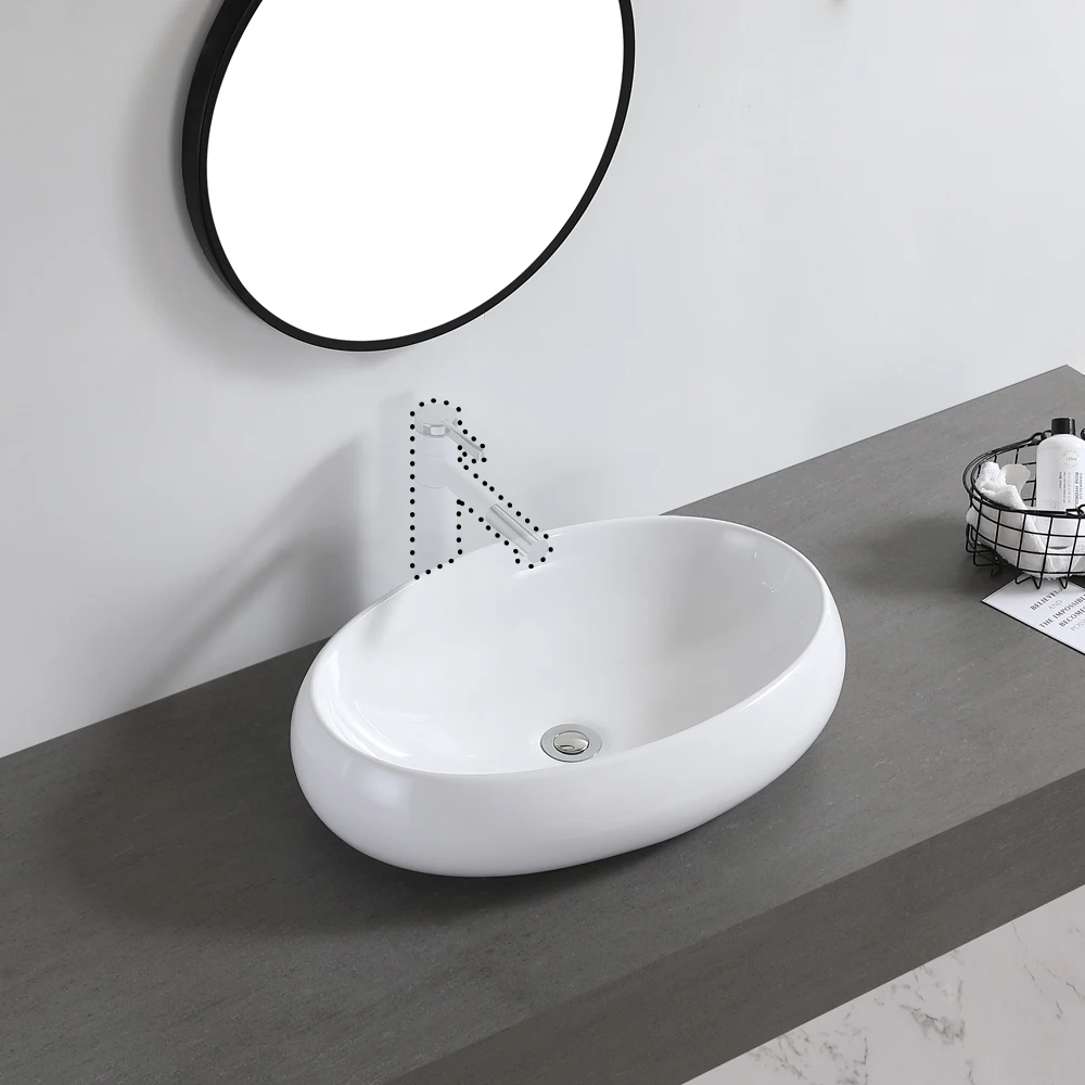 

60 x 40 x15 cm Ceramic Basin Above Counter Basin Curved Oval White