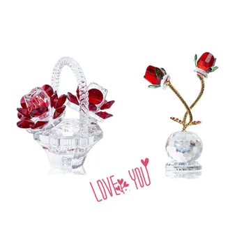 

H&D Set 2 Crystal Rose Flower Figurines for Wedding Anniversary,Romantic Forever Gifts for Christmas Valentine's Day Birthday