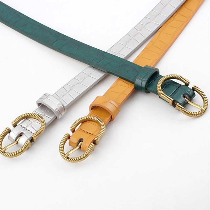 Women Thin Belt Imitation Leather Alloy Pin Buckle Belt Stone Pattern Fashion Lizard Pattern Decorative Jeans Women Belt