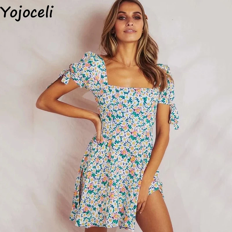Yojoceli сексуальное элегантное облегающее платье с цветочным принтом женское