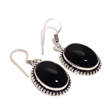 

Black Onyx Silver Overlay on Copper Earrings, 43 mm , E4311