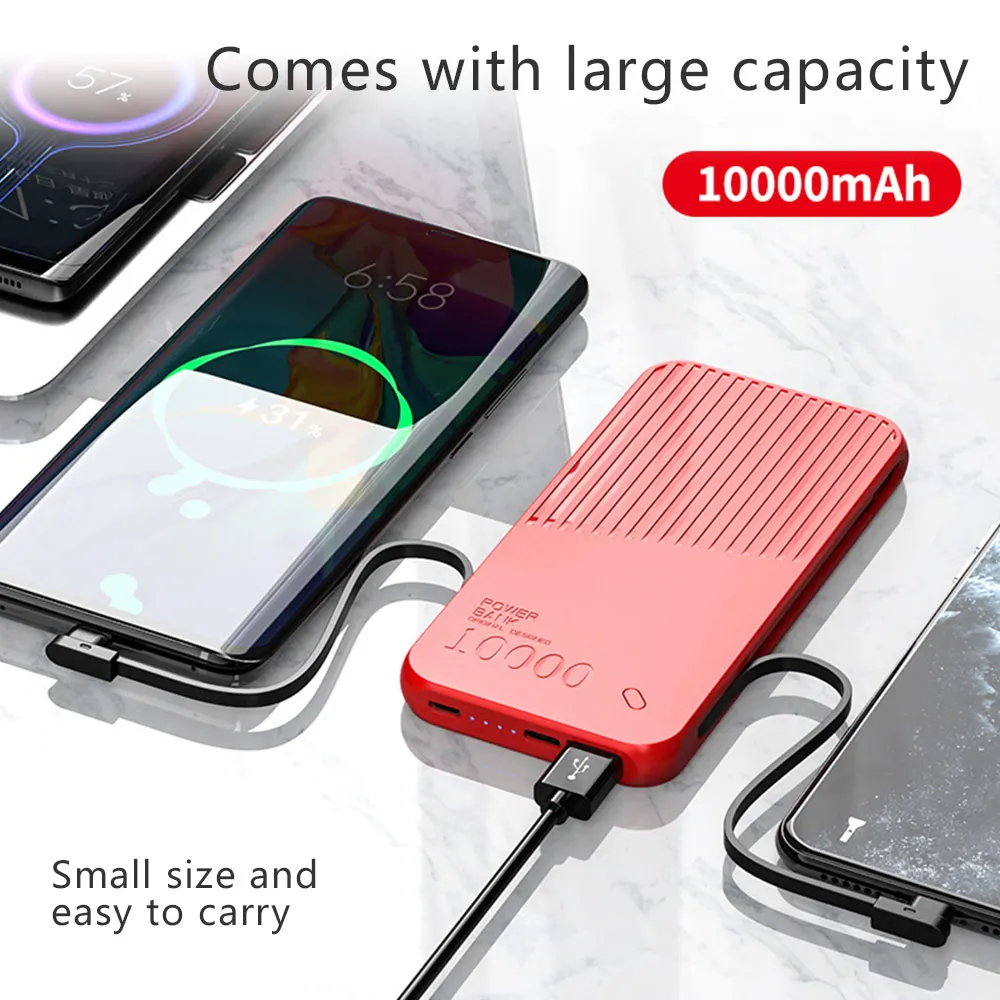 Ультратонкое зарядное устройство для Xiaomi Mi iPhone 10000 мАч внешний аккумулятор с USB