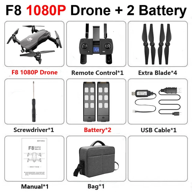 F8 gps Дрон с камерой 4K 1080P HD двухосевой антивибрационный самостабилизирующийся шарнир RC Дрон wifi FPV складной Квадрокоптер бесщеточный - Цвет: 1080P 2Battery Bag