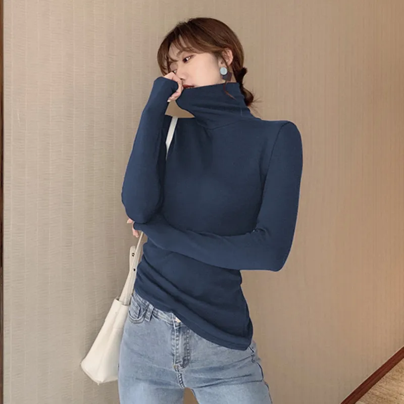

kawaii turtleneck long sleeve shirt women aesthetic korean tshirt Office Lady crop top unif plus size black white fall 2019