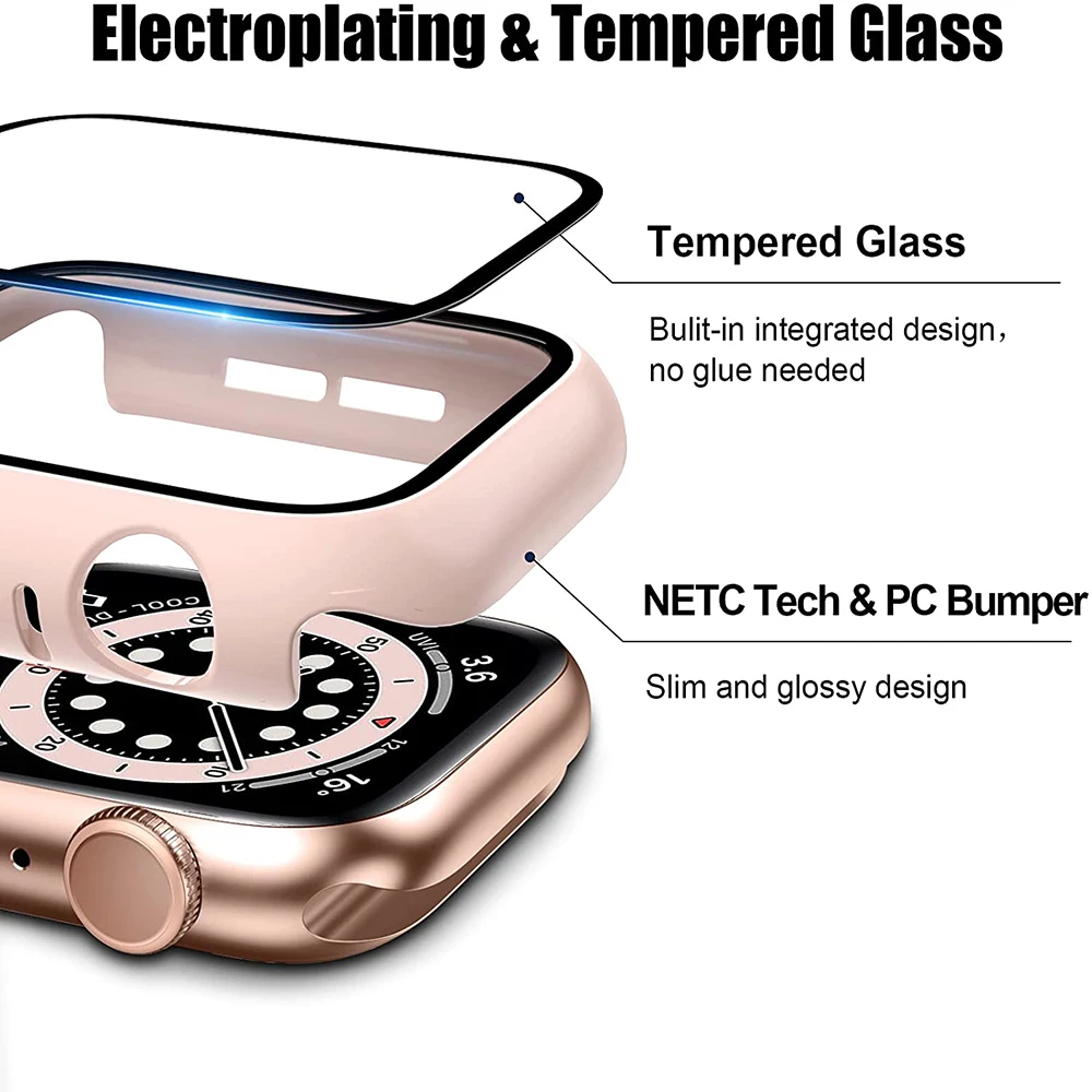Glass+Case For Apple Watch Serie 7 6 5 4 3 2 1 SE 45mm 41mm iWatch Case 44mm 40mm 38mm 42mm Bumper Screen Protector+Cover Watch